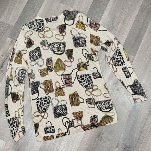 XXist Shimmer Purses Print Button Up Cardigan Sweater Gold Tan Multi Large - Picture 10 of 13